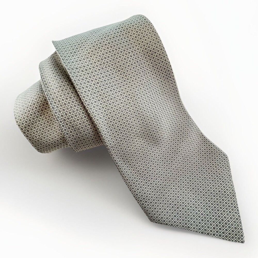 VTG Frederick Theak Tie Silk England Black White Geometric Classic Heritage Chic